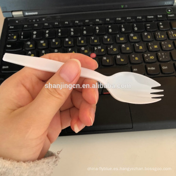 Cuchara desechable cum fork Plástico ecológico Spork 14cm 2.5g blanco